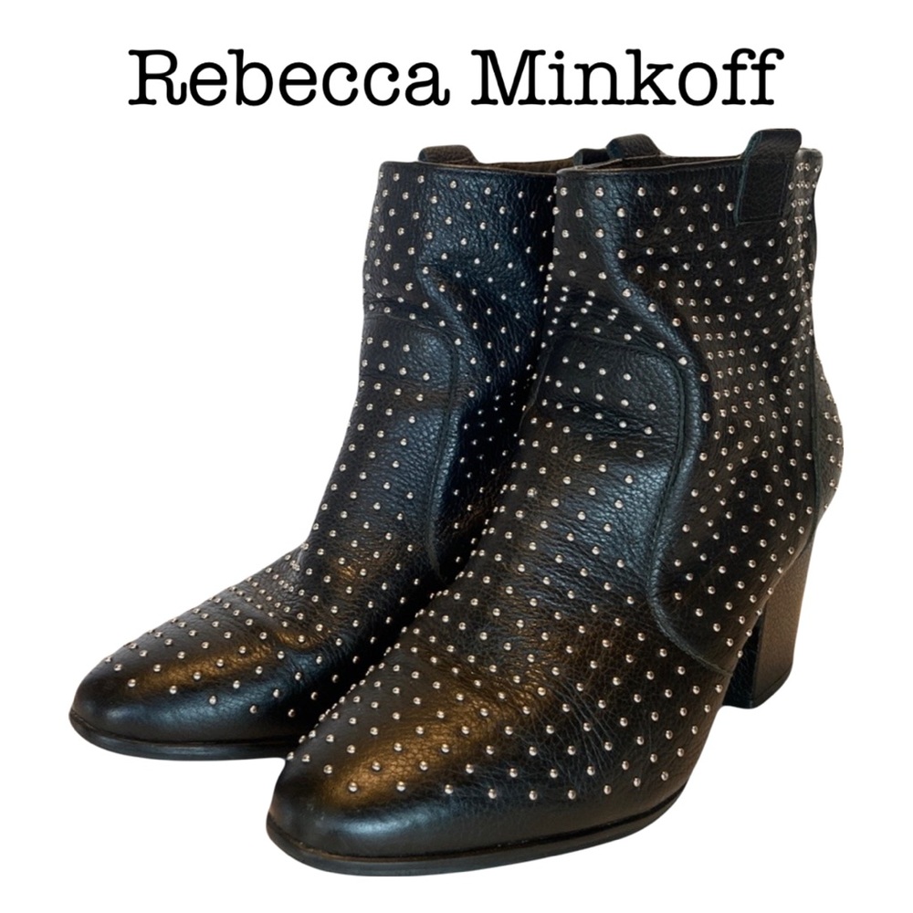 Rebecca Minkoff Sierra Black Leather Studded Ankle Booties Size 8 1/2